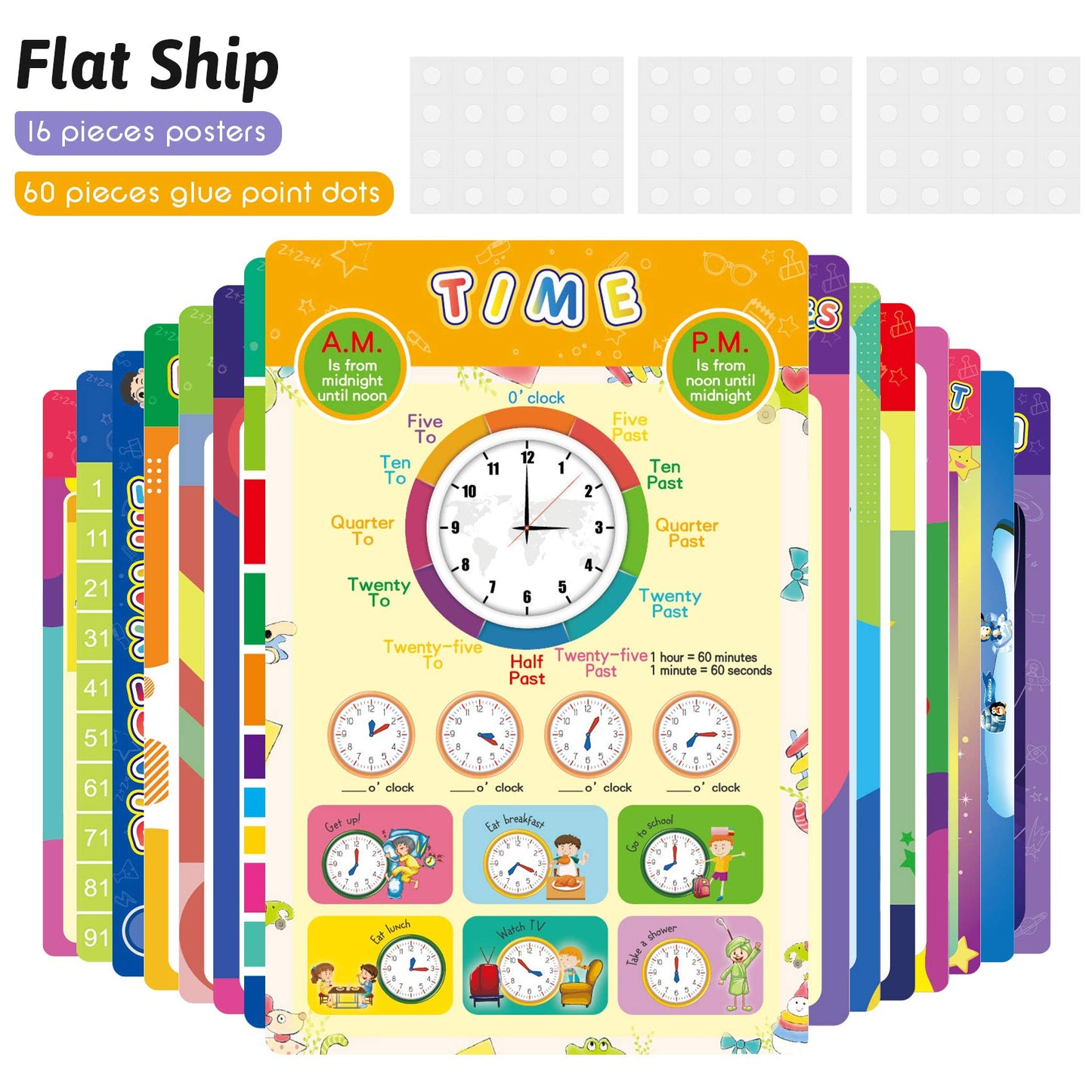 16 Pieces Educational Posters for Elementary Middle School Classroom Teach Homeschool Decor 1st 2nd 3rd 4th 5th Grade for Kindergarten Preschoolers Toddlers Kids