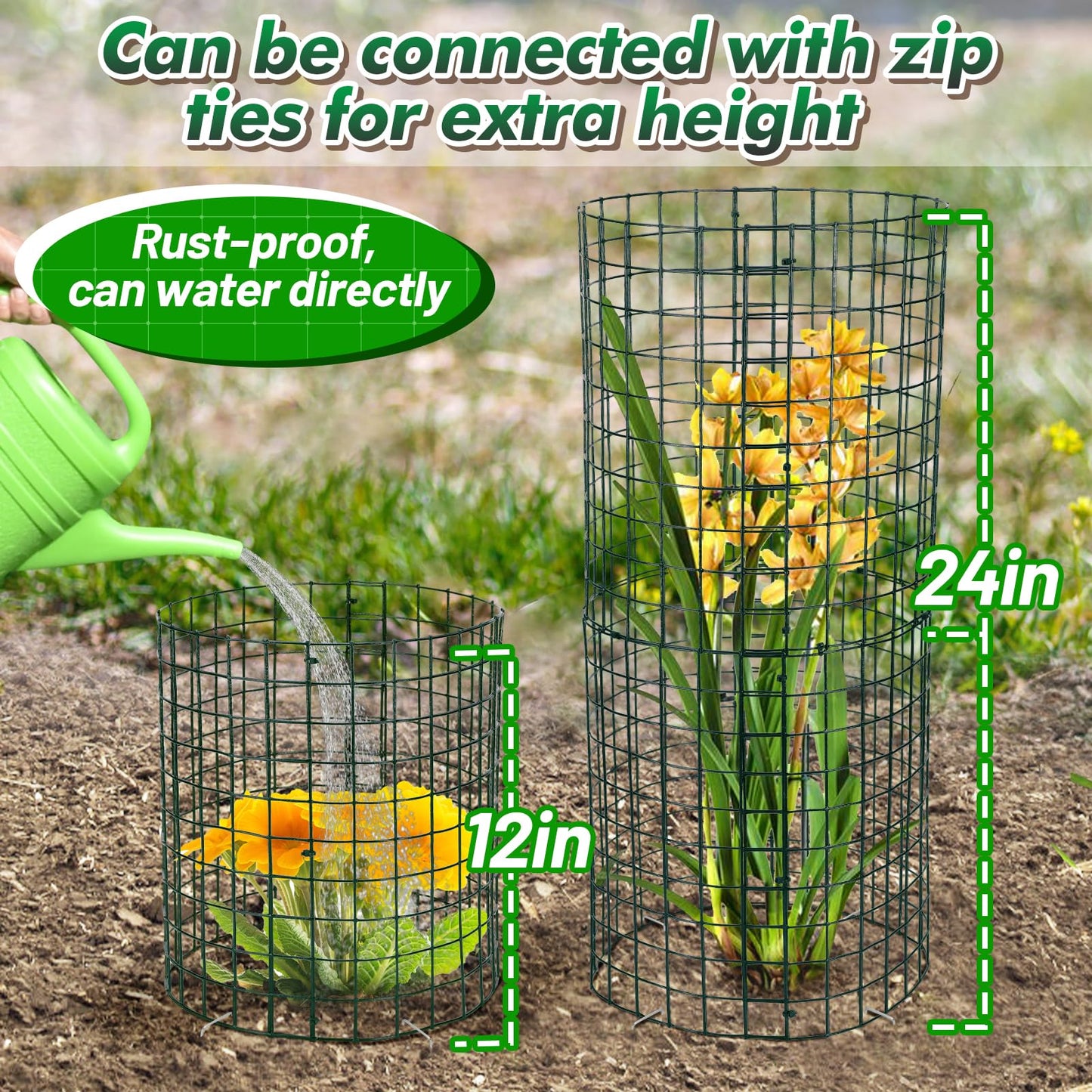 Alphatool 5 Packs Plant Protectors from Animals - 15pcs 17''L*12''H Easy to Bend Chicken Wire Nets Plant Cages Covers for Rabbits Squirrels Deers, Garden Bunny Barricades with Ties, Stakes, Gloves