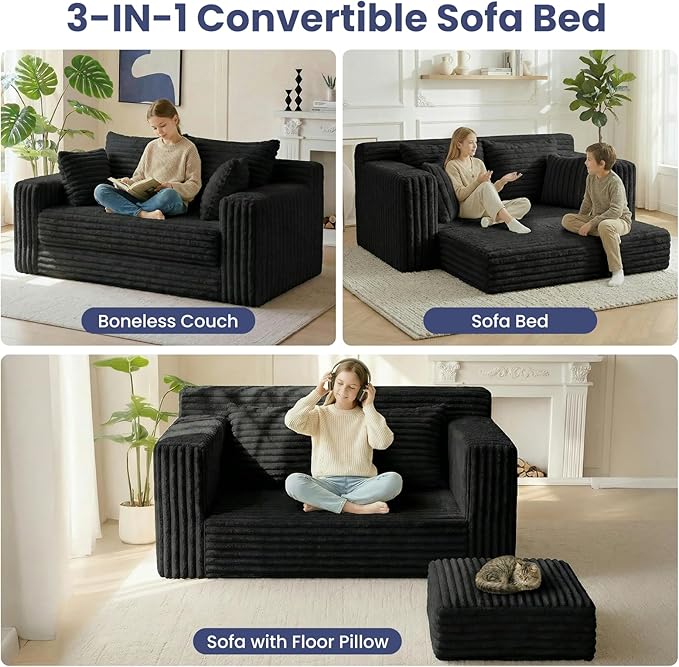 3-in-1 Convertible Sofa Bed: Boneless Loveseat Sleeper & Folding Couch Bed