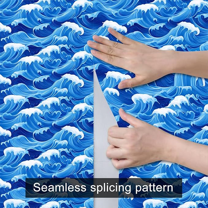 HOMETITUTE Ocean Blue Wave Pattern Wallpaper Peel and Stick Self Adhesive Vinyl