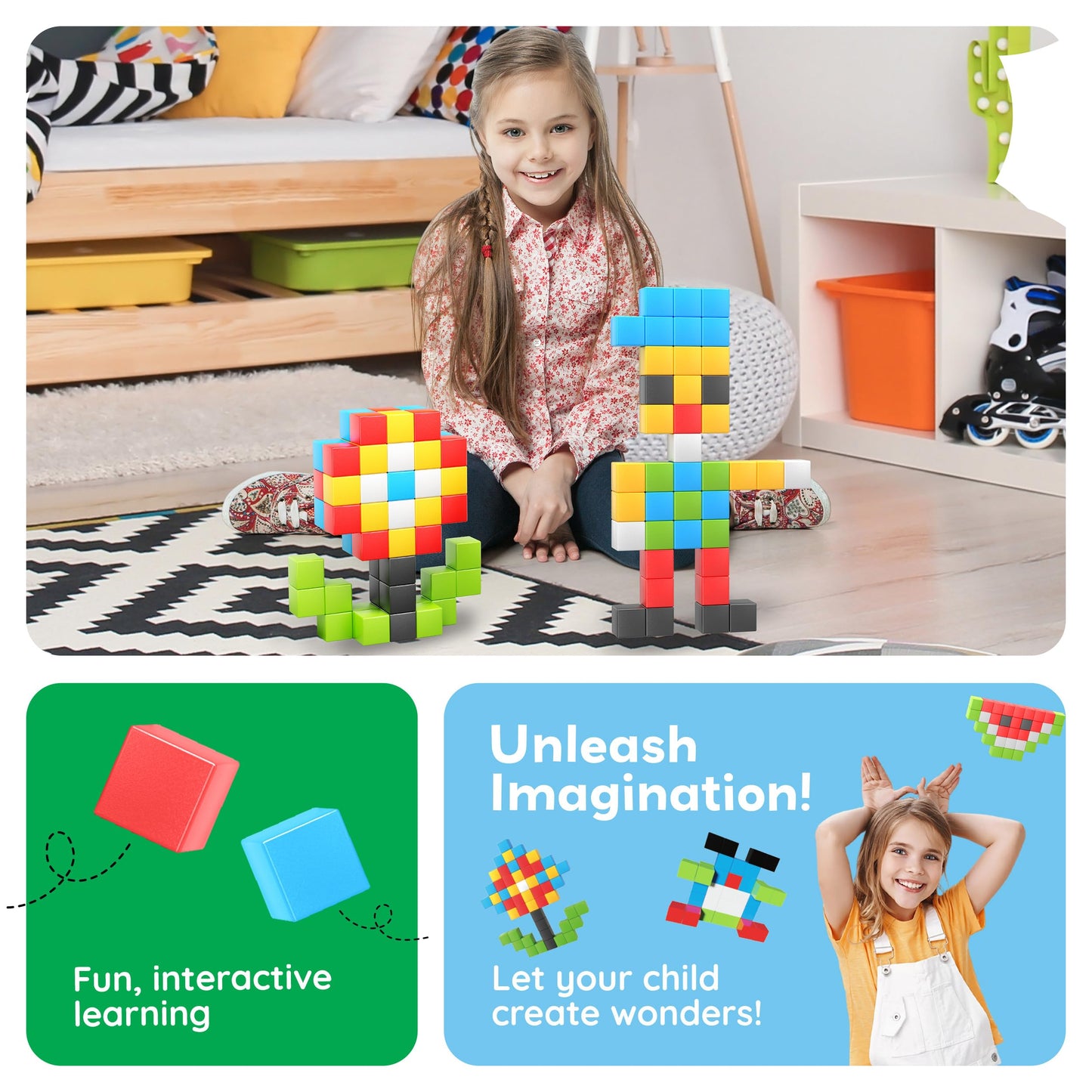 PicassoTiles 60pc Magnetic Puzzle Cube Building Set 1 Inch 3D Blocks STEM Construction Toy for Toddlers Kids Boys Girls Age 3+ Montessori Learning Travel Sensory Gift with Educational Idea Book PMC60