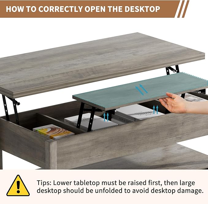 SYESWAY 42'' Lift Top Coffee Table, 4-in-1 Multifunctional Lift Coffee Table