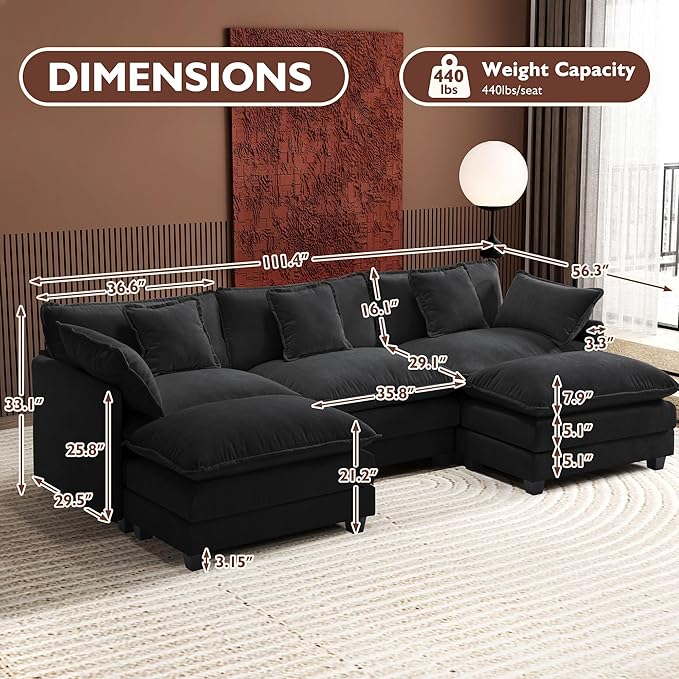 Ihanherry U-Shaped Modern Sofa 111.4" Modular Sectional Cloud Couch