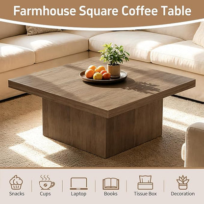 Square Coffee Table,Wooden Living Room Table,Center Table with a Large Tabletop,35.4" x 35.4",for Small Spaces, Apartments, Living Rooms, Vintage Brown