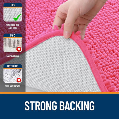 OLANLY Bathroom Runner Rugs 47x20, Soft Absorbent Chenille Bath Rugs, Rubber Backing Quick Dry, Machine Washable Long Bath Mats for Bathroom Floor, Tub and Shower, Home Decor Accessories, Hot Pink