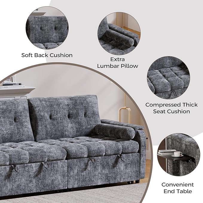 Convertible Sleeper Sofa Bed, 86 Inch Chenille Pull Out Couch