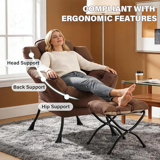 MBOOYOME Lazy Chair with Folding Ottoman, Modern Accent Armchair with Armrests