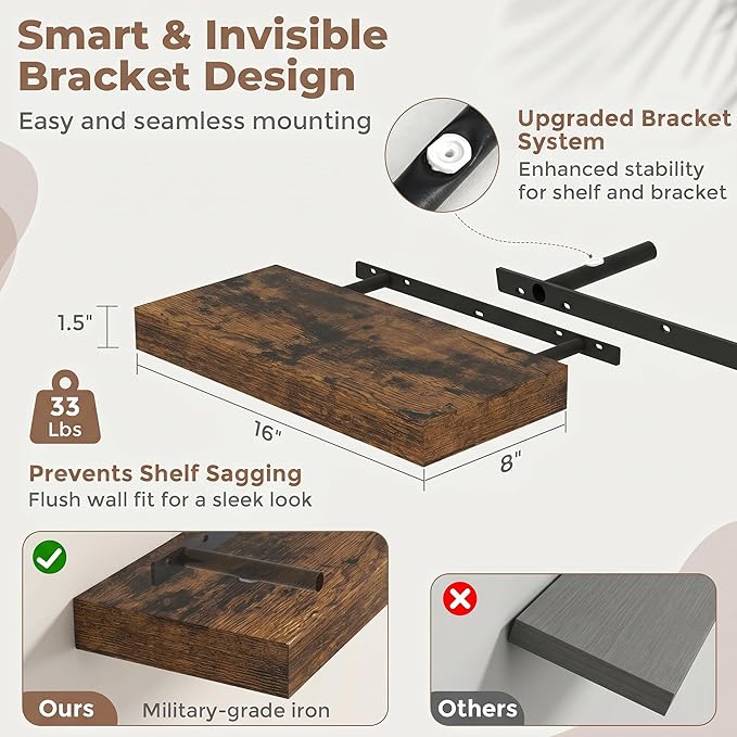 FLYJOE Floating Shelves for Wall, 16 Inch Floating Shelves Set of 2, Kitchen