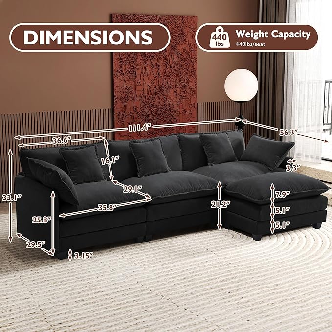 Ihanherry 111.4" L Shaped Modern Sofa Modular Sectional Cloud Couch