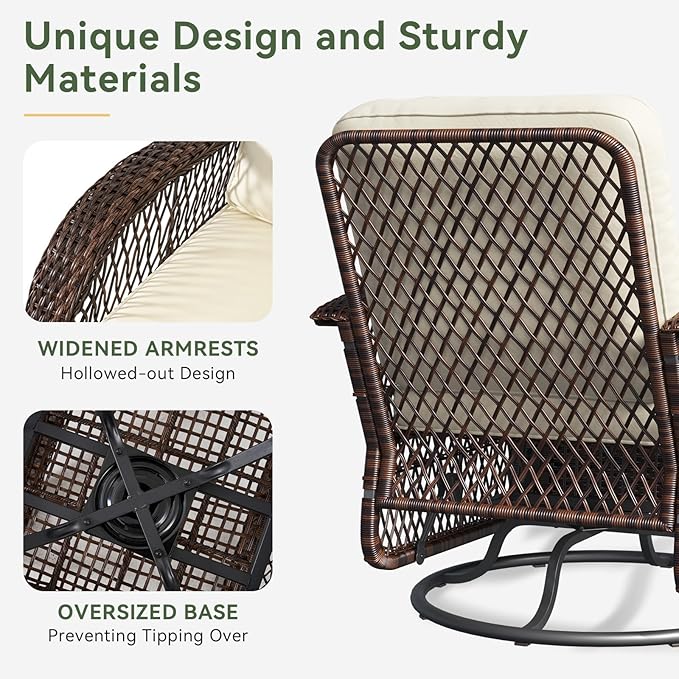Aoxun 3 Pieces Patio Furniture Set, Patio Swivel Rocker Chairs Set of 2