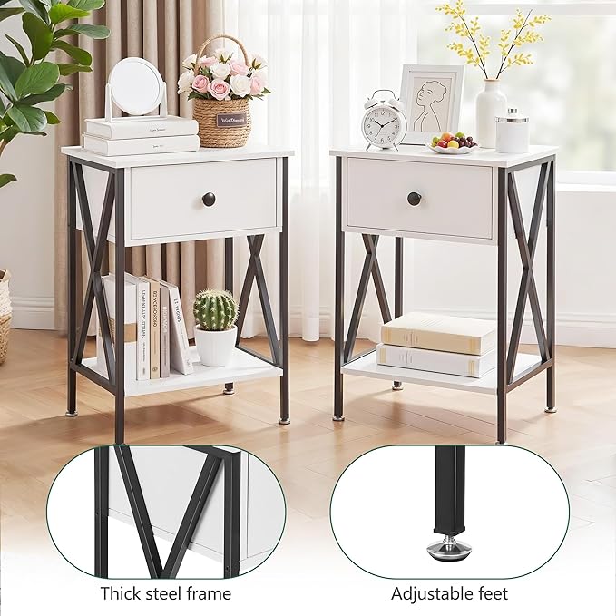 VECELO Nightstands Set of 2, Modern Bedside End Tables, Night Stands