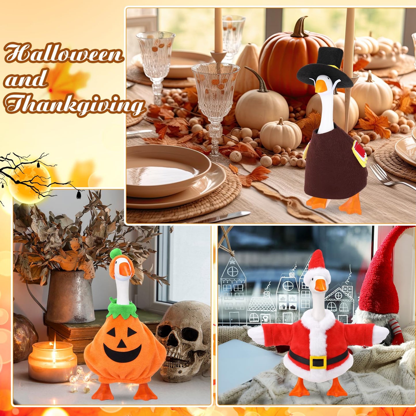 FuWeave 8 Set Holiday Porch Goose Outfits 250th Anniversary Summer 4th of July Fall Halloween Christmas Valentine St. Patrick Easter Lawn Porch Goose Clothing for Patio Yard Lawn Decor(Style1,7 Inch)
