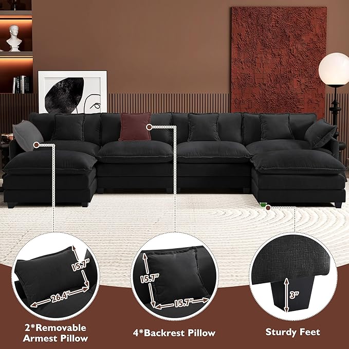 Ihanherry U-Shaped Modern Sofa 146" Modular Sectional Cloud Couch