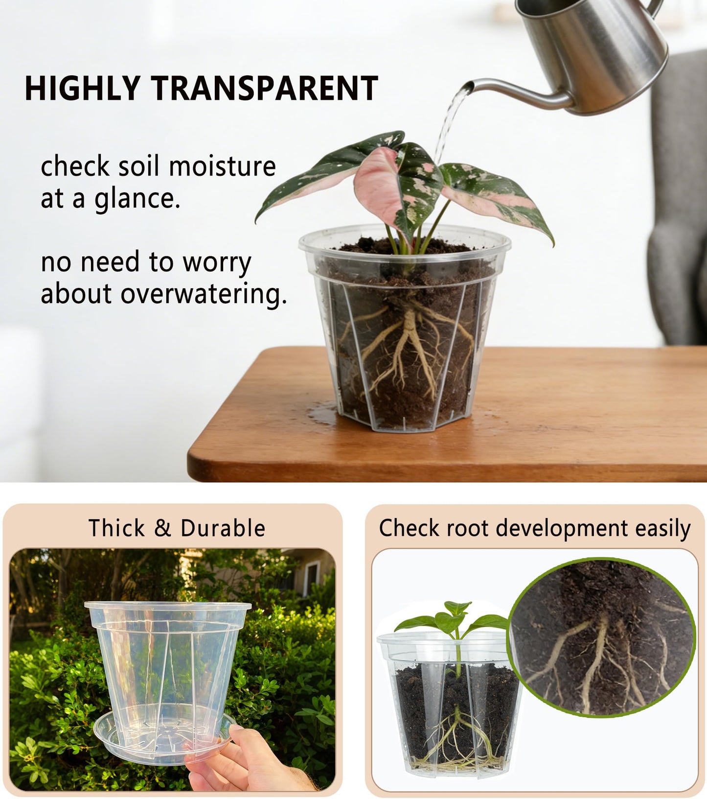 RZOIKZOI 12-Pack Thick Clear Nursery Pots(4/5/5.5/6.3 Inch) – Transparent Plastic Plant Pots with Drainage Holes & 12 Labels, Assorted Sizes for Seed Starting, Succulents, Indoor Outdoor Use