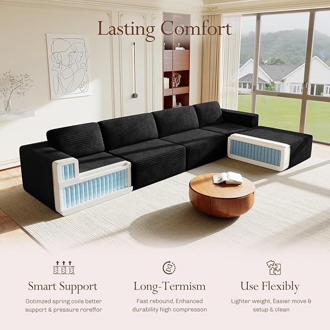 Vesgantti 159" Large Modular Sectional Sofa, L-Shaped Corduroy Cloud Couch