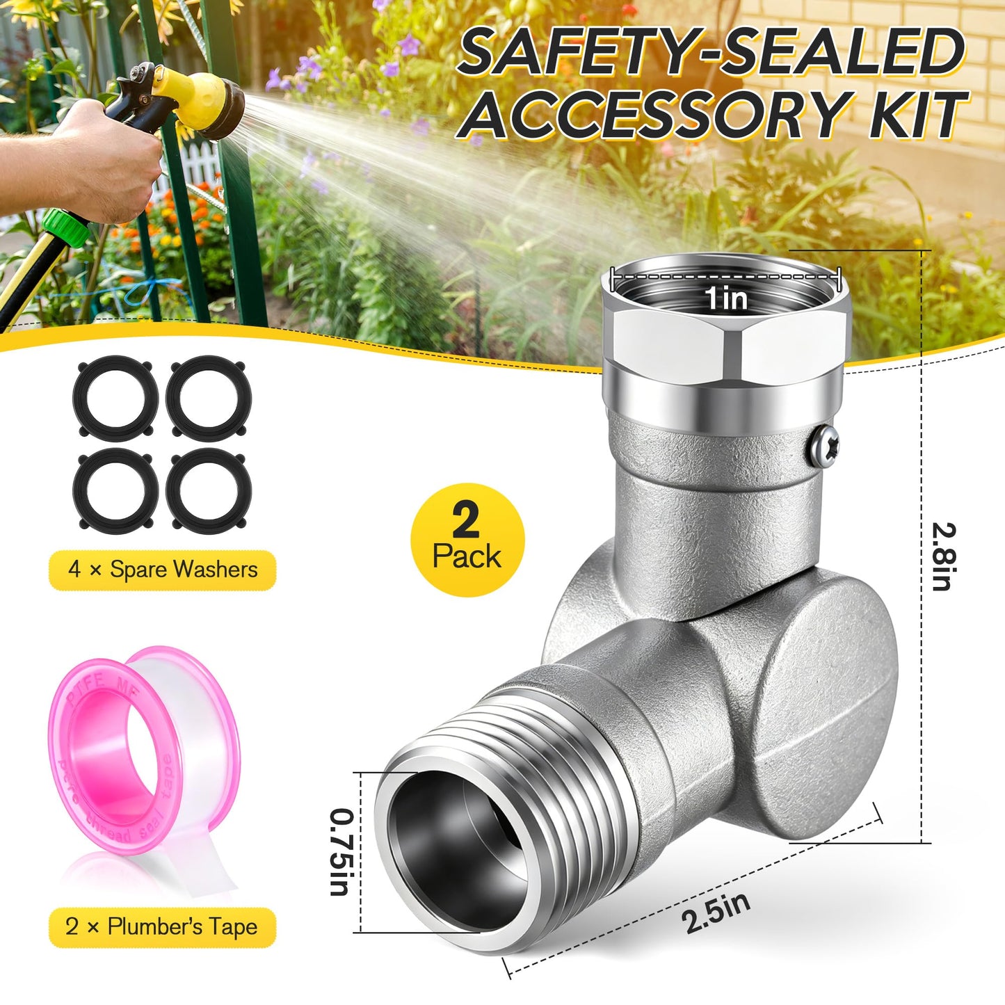 Enhon 180° & 360° Garden Hose Swivel Connector, Garden Hose Connect and Spigot Extender for Outdoor Faucet, Fits Standard 3/4" Water Pipes(Metal,Silver,2 Pack)