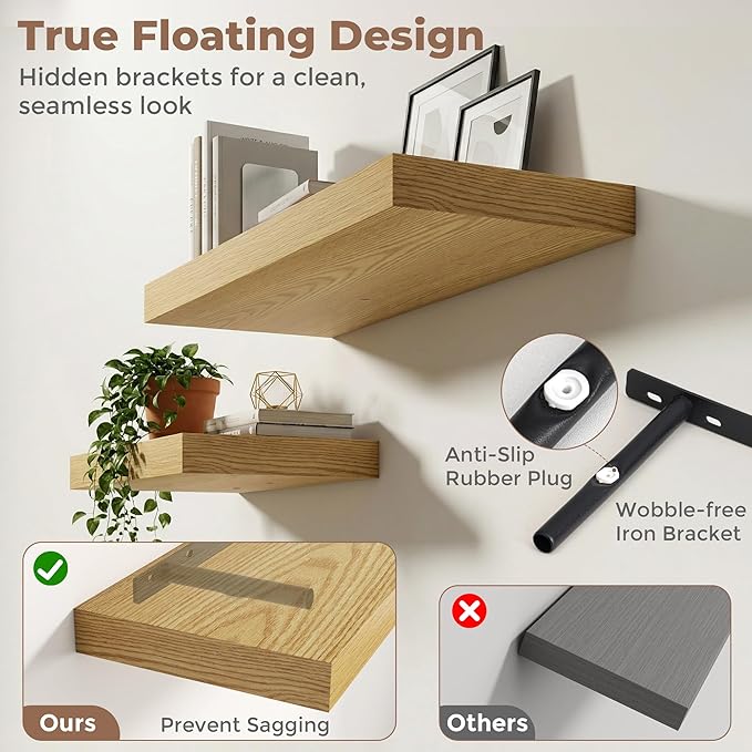 12 inch Deep Floating Shelves for Wall, 24 inch Wide Engineered Wood Wall