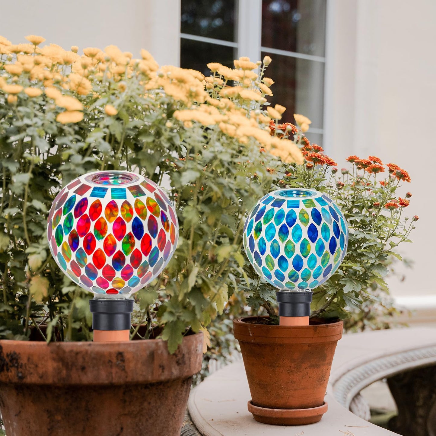 Chonsun Plant Watering Globes Mosaic Self Watering Planter Insert 2 Pack Large Terracotta Watering Spikes Automatic Waterer Device Outdoor Indoor Flower Pots Decorations
