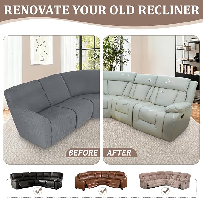 ALIECOM 100% Waterproof Recliner Sectional Couch Covers L Shape Stretch Corner