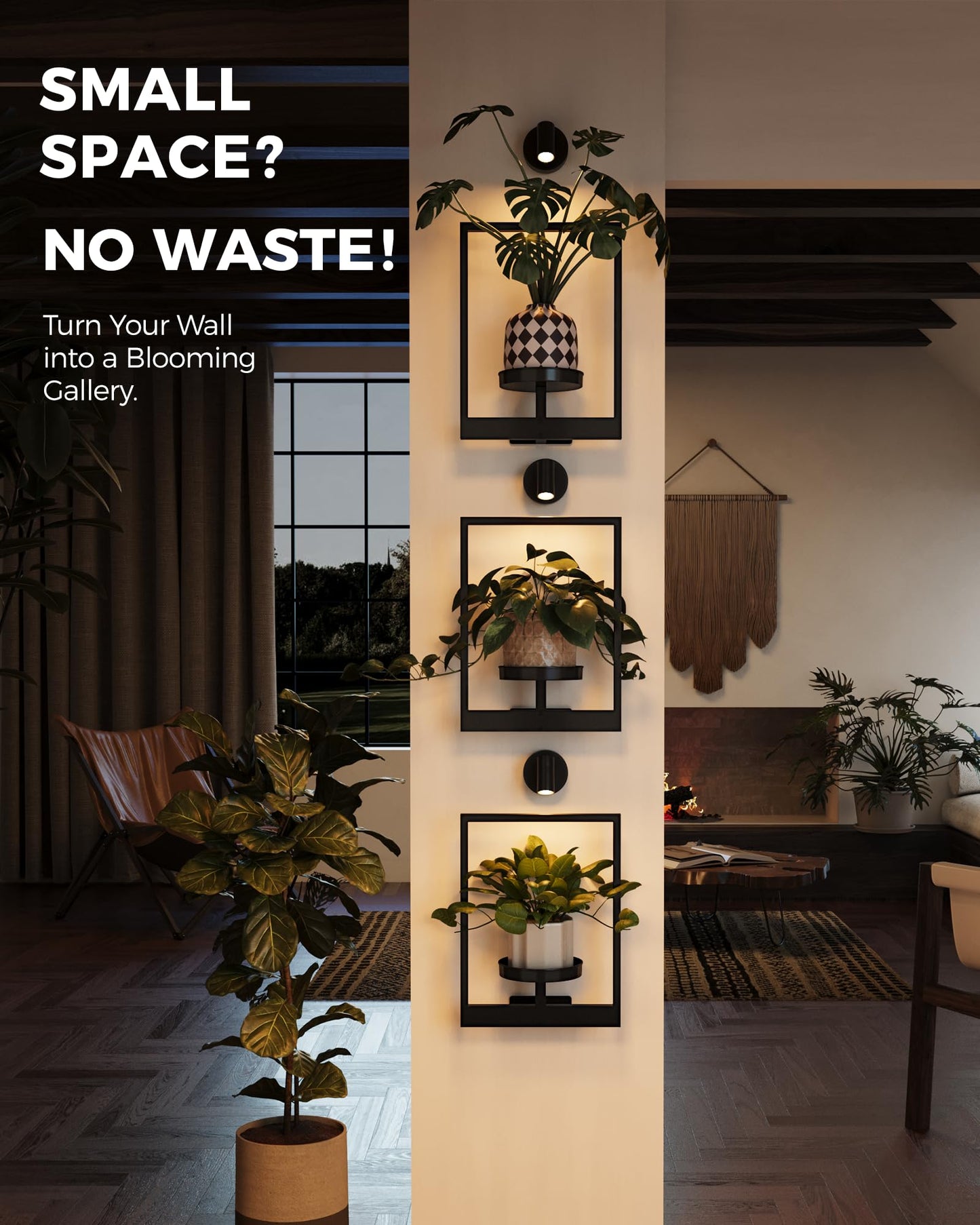 Bamworld Hanging Planters for Indoor Plants Wall Decor Living Room Plant Stand Indoor Wall Planters Plant Hanger Window Plant Shelves 3-Packs with Lights