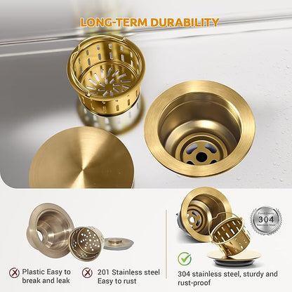 BOTEMY 3-1/2'' Kitchen Sink Drain Assembly Kit, Brass-Finish Sink Drain Strainer