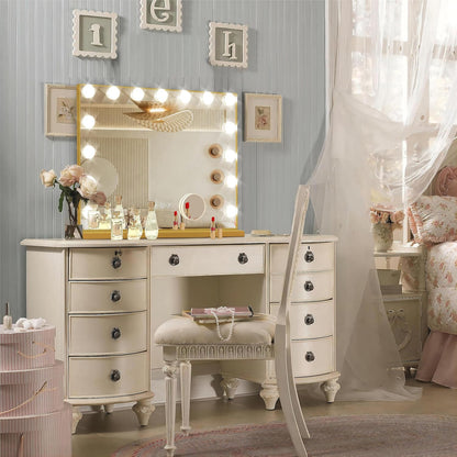 Hollywood Vanity Mirror with Lights, 15 Dimmable Bulbs, 3 Color Lights,Make Up Lighted Mirror, Aluminum Metal Frame, USB Charging Port（23" x 18"）