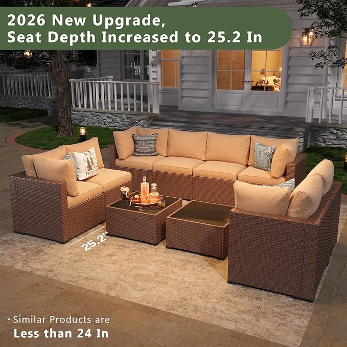 Aoxun 10 Piece Patio Furniture Set Wicker Rattan Patio Sectional Sofa Set