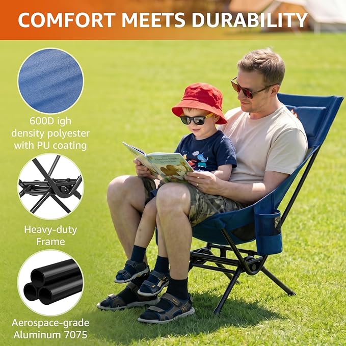 Armless Rocking Camping Chair for Adults, Portable Folding Outdoor Rocker