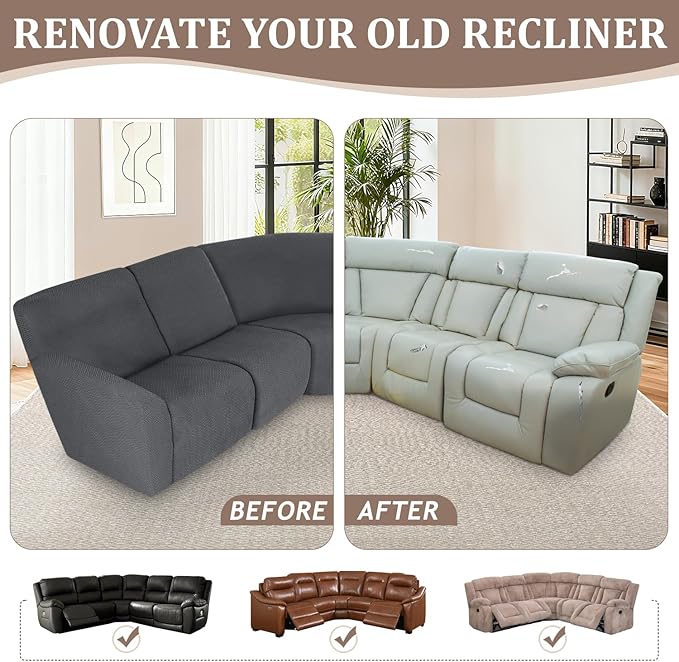 ALIECOM 100% Waterproof Recliner Sectional Couch Covers L Shape Stretch Corner