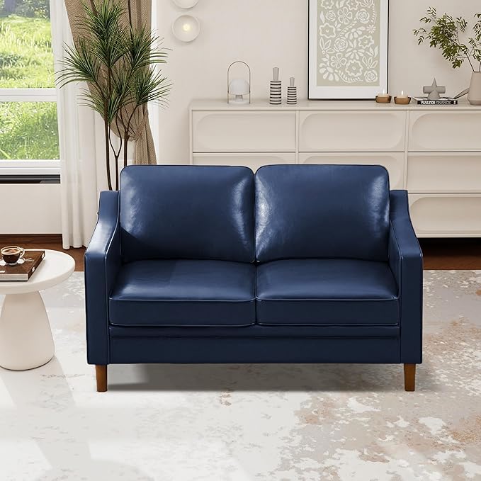 Kingfun 56" Faux Leather Sofa, Loveseat Couch, Mid Century Modern Love Seat