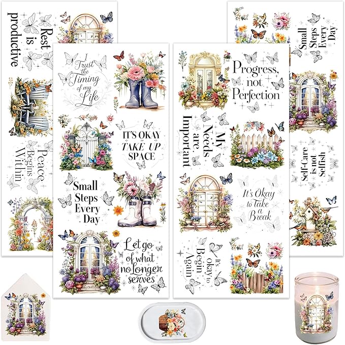4 Sheets Rub on Transfers for Crafts, Gardens and Butterflies Furniture