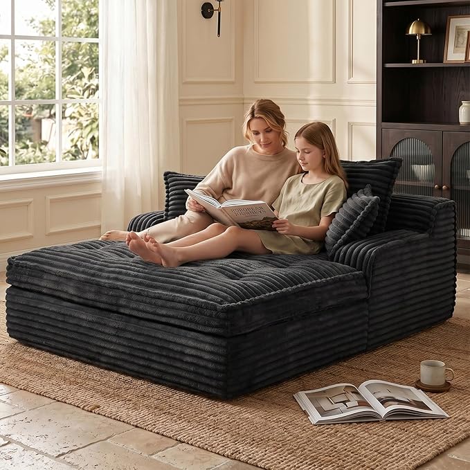 Boneless Chaise Lounge Couch Indoor, Oversized Corduroy Upholstered Sofa Bed