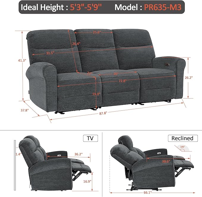 MCombo 87.8" Wall Hugger Power Reclining Sofa