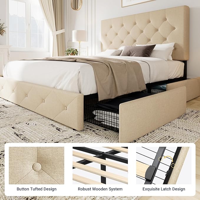 Allewie Upholstered Queen Size Platform Bed Frame