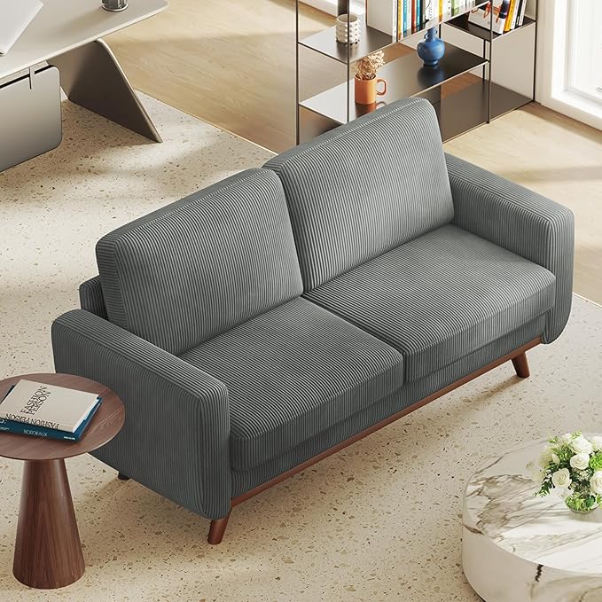 Vesgantti 68" Loveseat Sofa Dark Gray, Comfy Corduroy Couch