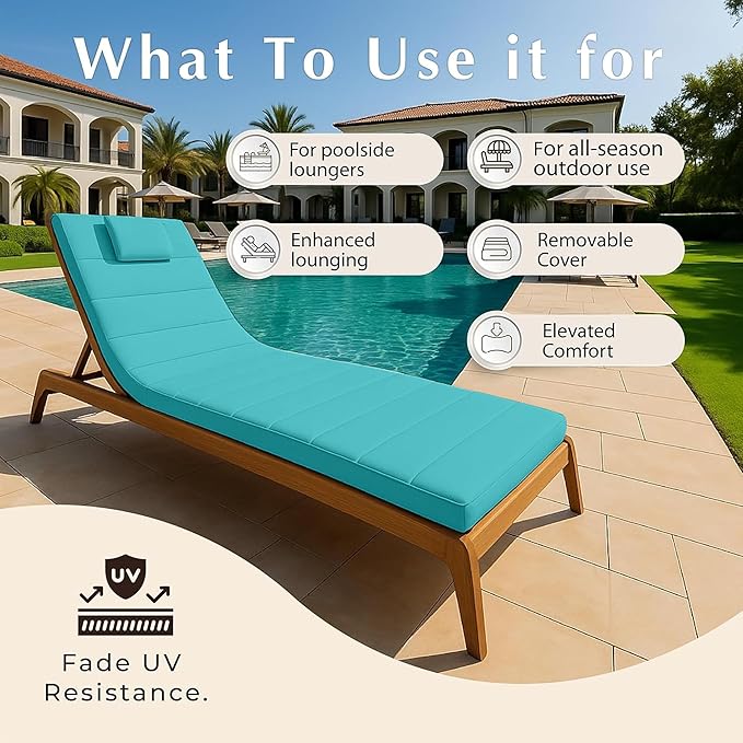 Quilted Chaise Lounge Outdoor Patio Furniture Cushions | Water-Resistant Patio