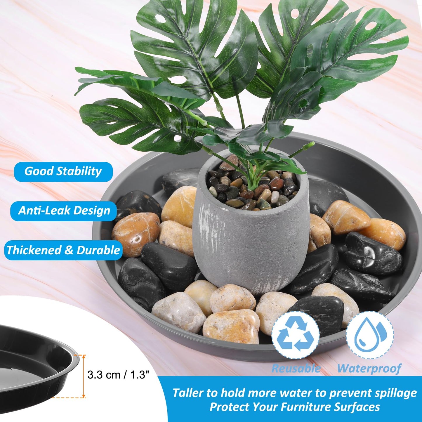 PATIKIL Plant Saucer Tray, 2 Pack 17 Inch Round Plant Saucer Plastic Plant Pot Drip Trays for Indoors Outdoors, Black