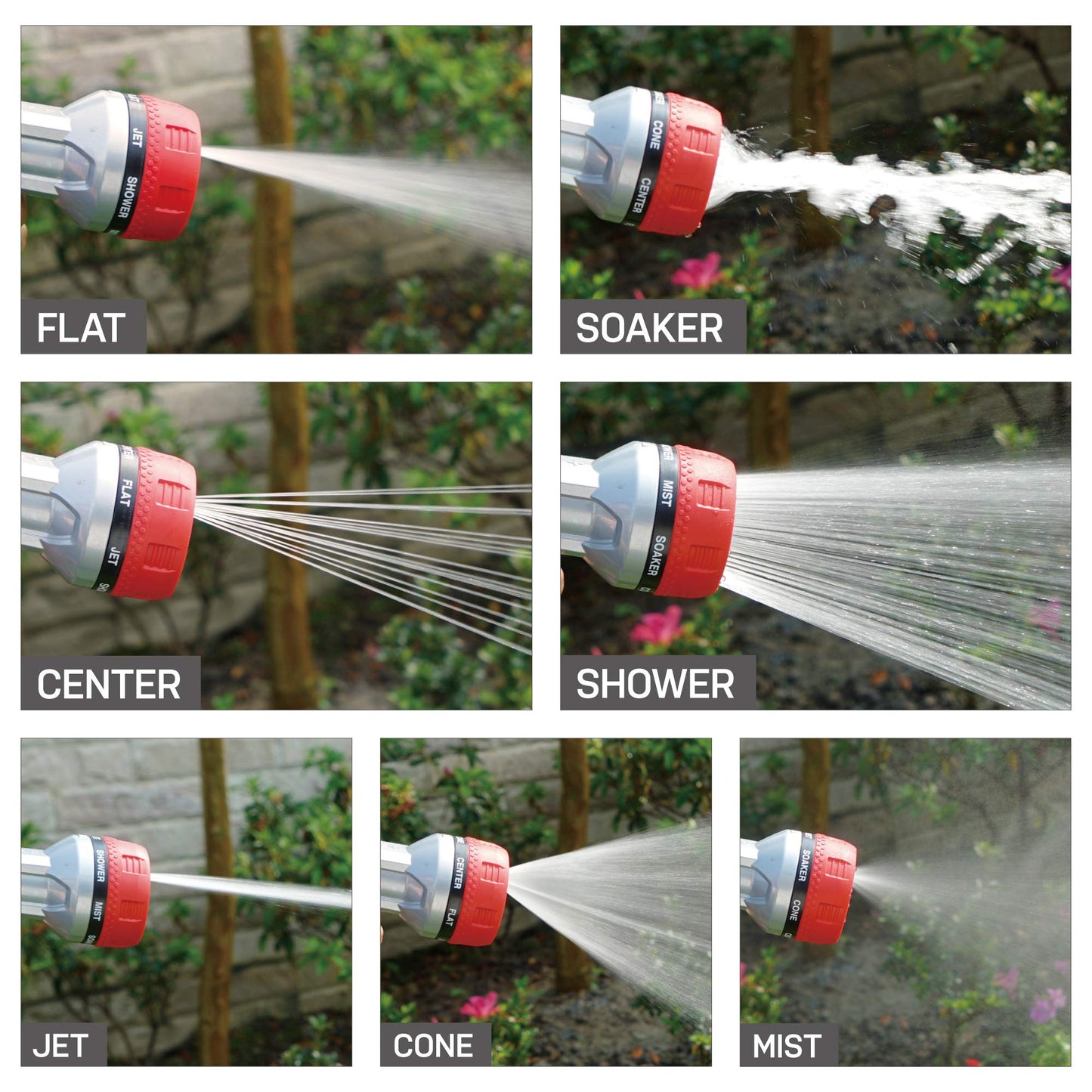 Eden 94805 Metal Thumb Control Heavy Duty Garden Hose Nozzle, High Pressure Water Sprayer W/ 7 Adjustable Patterns, W/Quick Connect Set for Plants, Lawn, Garden