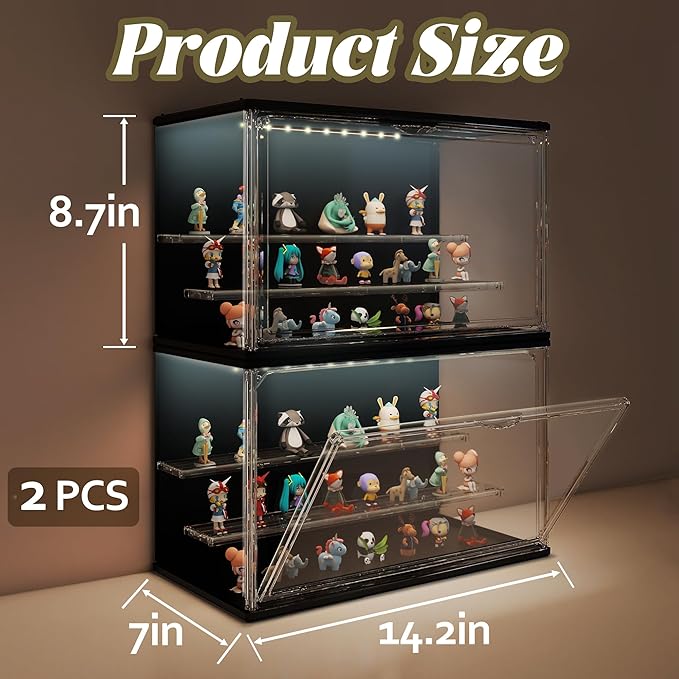 2PCS Clear Display Case for Collectibles, 3-Tier Adjustable Display Case