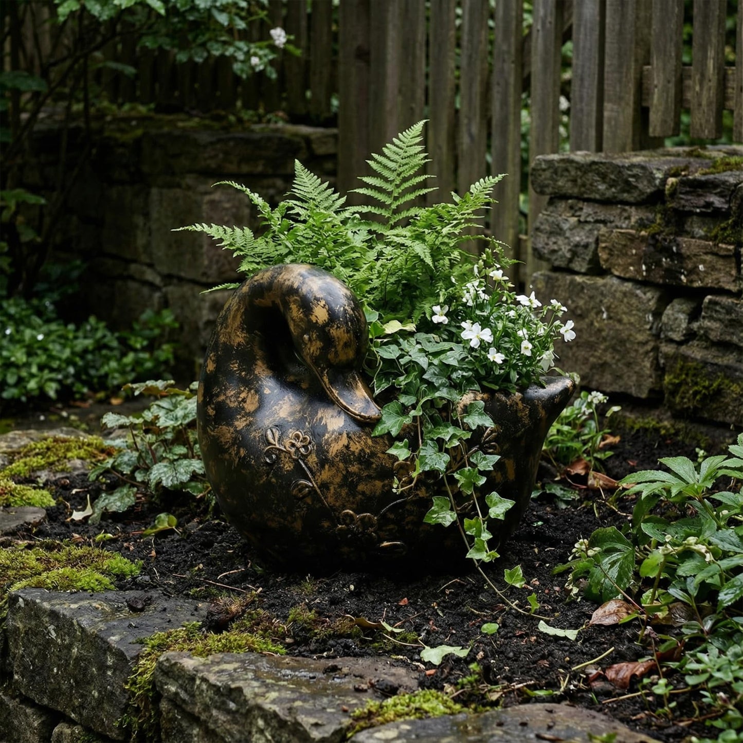 pandaxing Black Goose Planter for Succulents Indoor Outdoor with Drainage Hole, Resin Animal-Shaped Flower Pot for Home & Garden Decor, Duck Plant Lover Gift