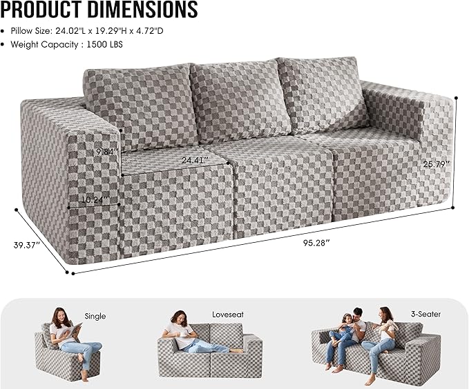 Modular Sectional Sofa 3-Seater Modular Couch
