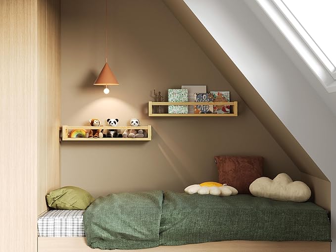 Upgraded Thick Floating Shelves, 24 Inch Solid Wood Bookshelf