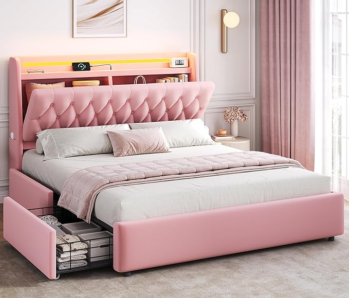 Queen LED Velvet Bed Frame