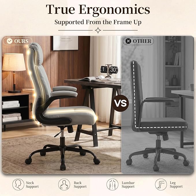 Office Chair, Leather Ergonomic Computer Desk Chair