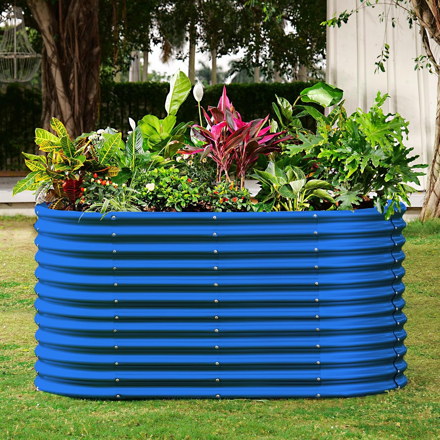 Land Guard 6x3x3ft Oval Galvanized Raised Garden Beds, Large-Capacity Metal Planter Box Outdoor, Durable Deep Raised Garden Bed 3ft Tall, Raised Beds for Gardening Vegetables, Royal Blue