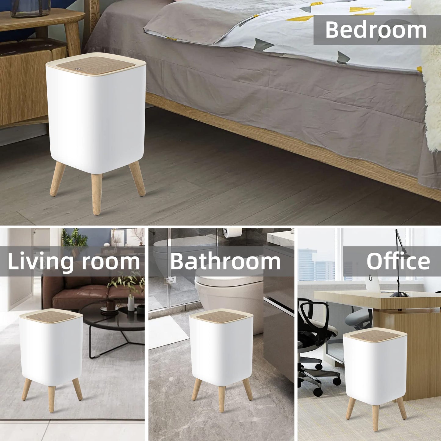Bathroom Trash Can with Lid,2.6 Gallon Modern Office, Near Desk Bedroom Garbage Can Waste Basket with Push Top,Nordic Small Trash Bin for Living Room, Toilet, Nursery,Dog Proof, White