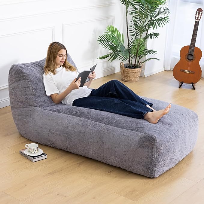 Giant Bean Bag Chair for Adults, Big Faux Fur Plush Bean Bag Lounger, Large