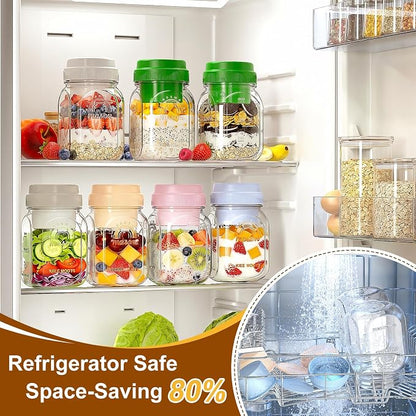 Syntic Glass Overnight Oats Containers with Lids & Silicone Divider, Airtight Reusable 32 oz Mason Jars for Meal Prep, Yogurt Parfait, Chia Pudding, Salad, Cereal, Dishwasher Safe