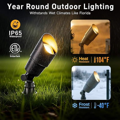 Gardenreet Spot Light Brass - Outdoor Landscape Spotlights 12V, LED Low Voltage Landscaping Uplights, All Weather Hard-Wired Bronze for Backyard Lawn with Cold White Changeable Bulbs (8 Pack)