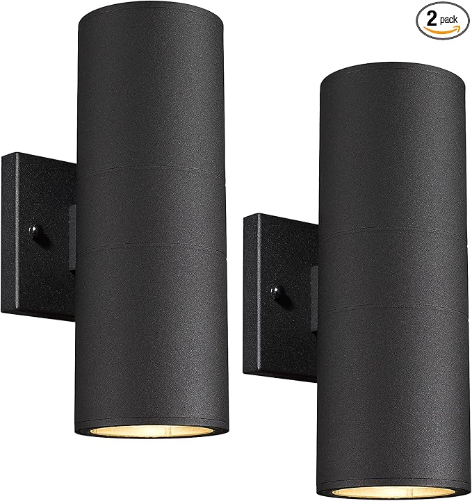 Ken & Ricky Outdoor Wall Sconce Lights, Black Exterior Lighting Fixtures, Outside Porch Lights Outdoor Wall Light Fixtures for House Garage Front Door Patio -2 Pack